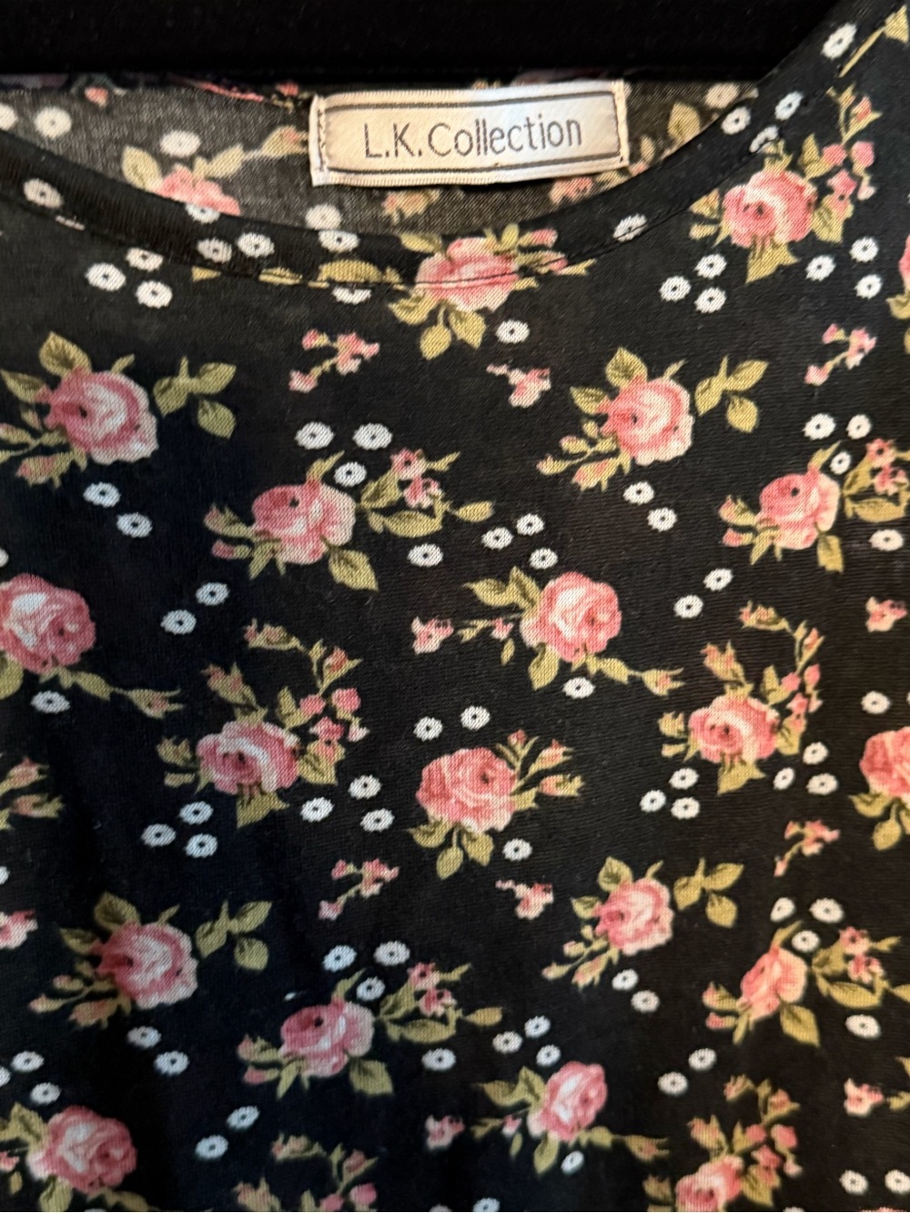 Floral Sleeveless Black Midi Dress with Pink Roses - Picture 3 of 3